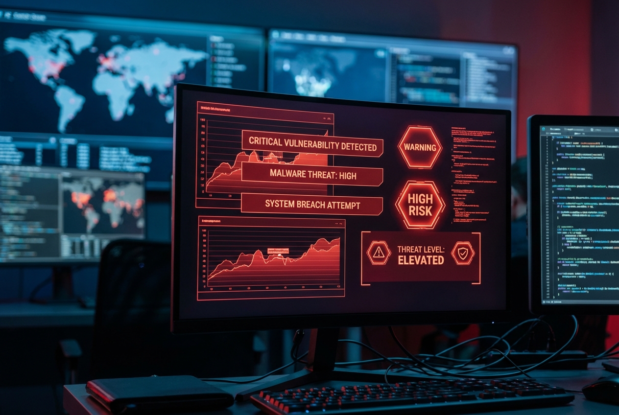 Security dashboard showing vulnerability alerts