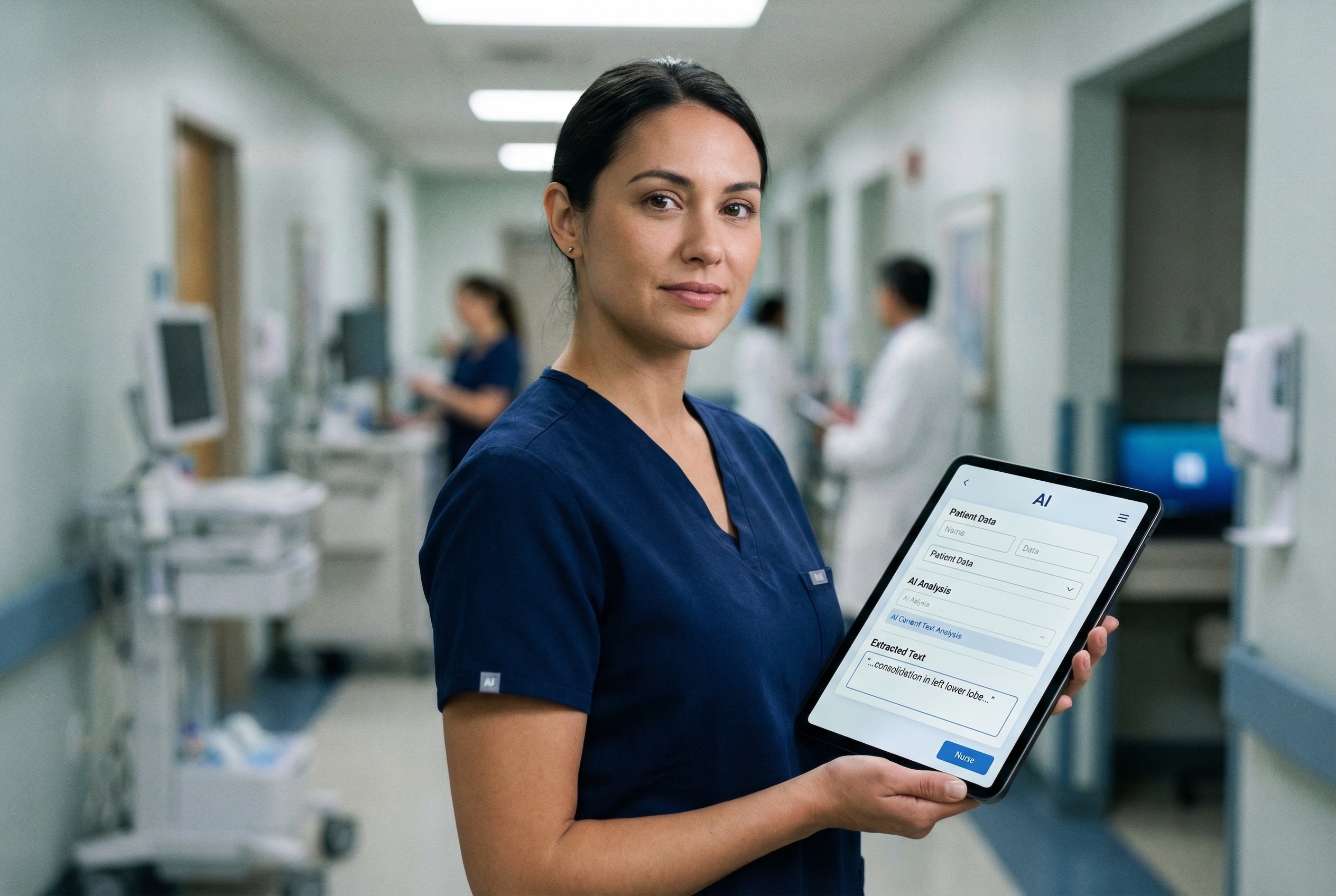 Medical tablet with AI interface in hospital setting